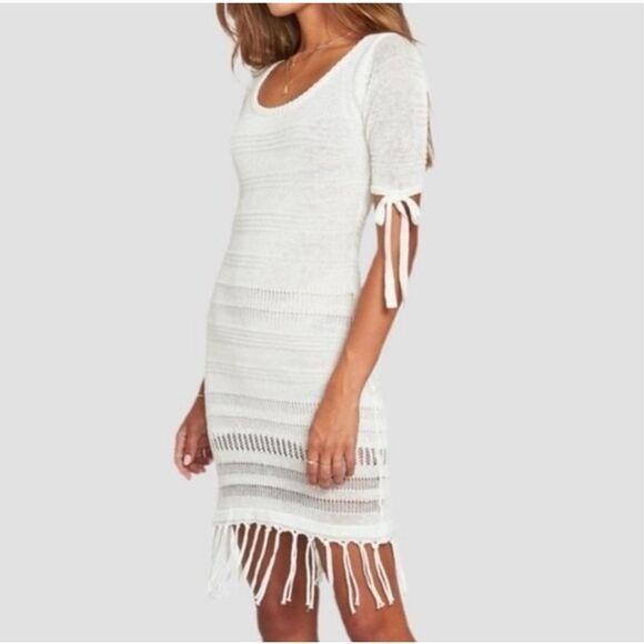 Lost + Wander Dresses & Skirts - Lost and Wander White Knit Dress With Tie Sleeves Size Medium/Large New